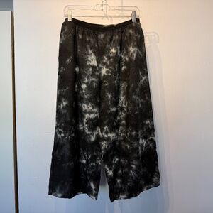 Kleen black and white tie dyed wide leg linen trousers